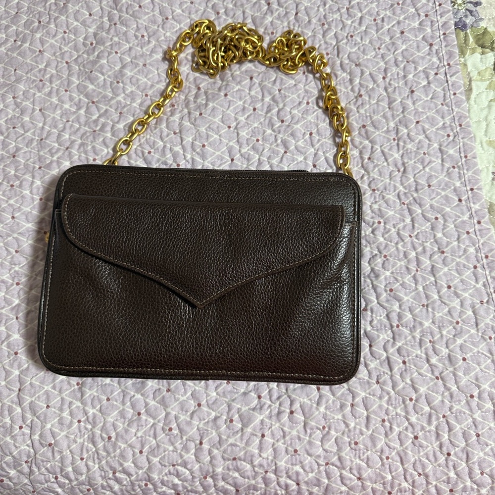 Chic Dark Brown Crossbody Bag with Gold Chain